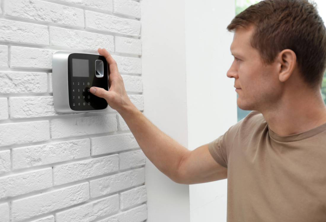 Business intruder alarm installed in a designated area of an office building. 